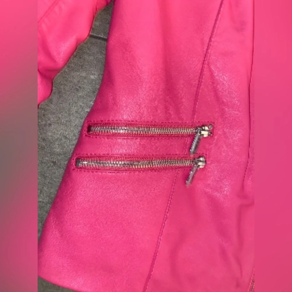 Neiman Marcus Pink Leather Jacket with Double Zipper Detail - Picture 4 of 7